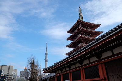 Low angle view of asakusa kannon temple and tokyo skytree