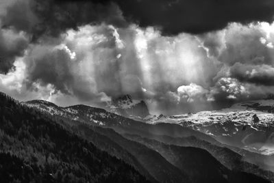 Scenic view of mountains against cloudy sky