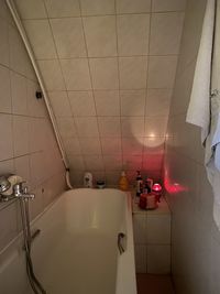 Illuminated lights in bathroom at home