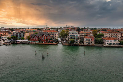 Aerial view of the lido de venezia island in venice, italy.