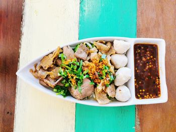 High angle view of food on table