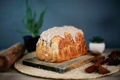 Close-up of cookies on cutting board