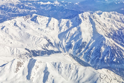 High angle view of snowcapped mountains