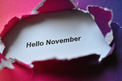 High angle view of text on red wall