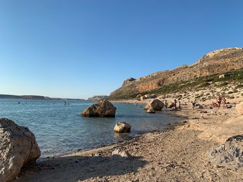 Scenic view of sea against clear blue sky