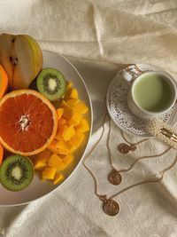 High angle view of breakfast on table