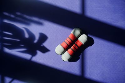 High angle view of glasses on table