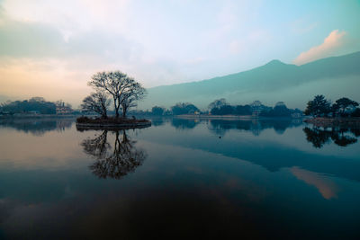 Scenic view of lake against sky