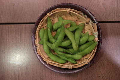 High angle view of vegetables in basket on table