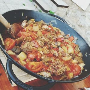 High angle view of food in plate