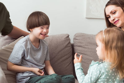 Loving family boy with down syndrome