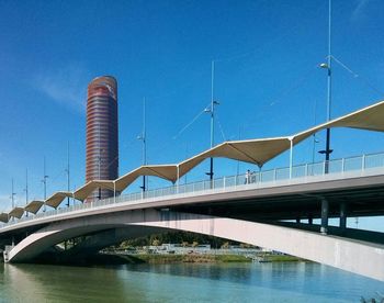 Suspension bridge over river