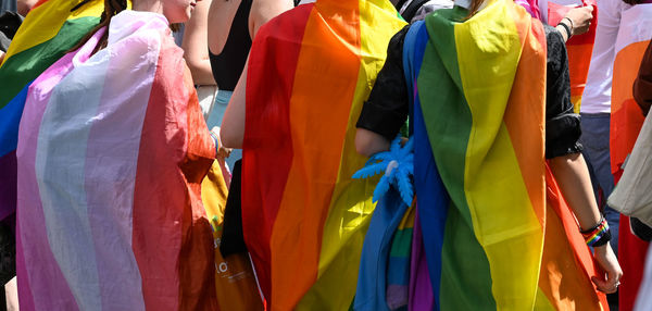 Rear view of people wearing traditional clothing