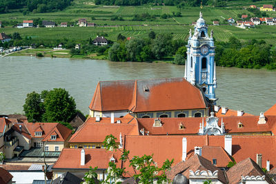 High angle view of buildings in city