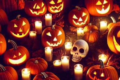Close-up of jack o lanterns