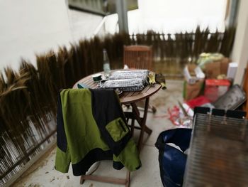 Man sitting on table at home