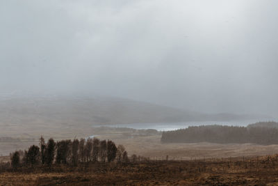 Scenic view of landscape during foggy weather