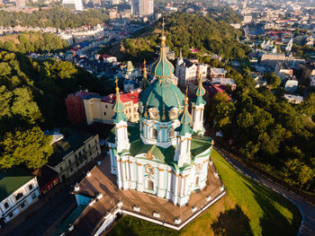 High angle view of buildings in city