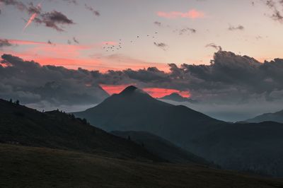 Scenic view of mountains during sunset