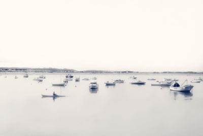 Sailboats in sea against clear sky