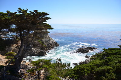 Scenic view of sea against clear sky