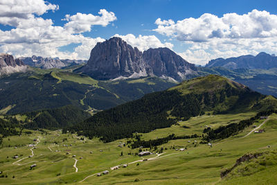 Scenic view of landscape and mountains against sky