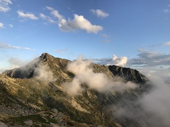 Panoramic view of volcanic landscape against sky