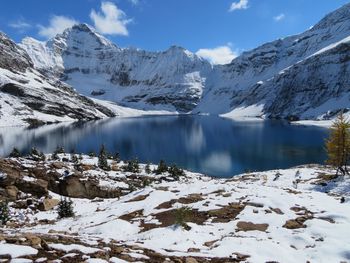 Scenic view of snowcapped mountains against sky