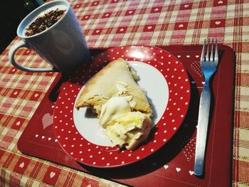 High angle view of breakfast served on table