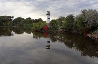 Reflection of trees in lake against sky