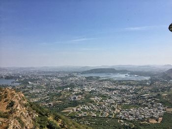 High angle view of cityscape against sky