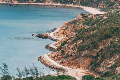 High angle view of rocky beach