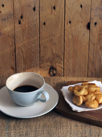 High angle view of breakfast on table