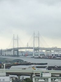 Bridge over river with buildings in background