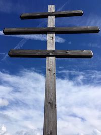 Low angle view of cross against sky