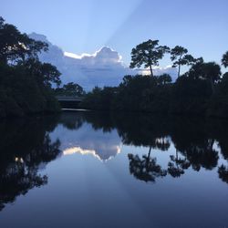 Scenic view of lake and trees against sky