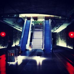 View of illuminated escalator