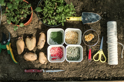 High angle view of food for sale