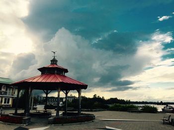 Gazebo in park against sky