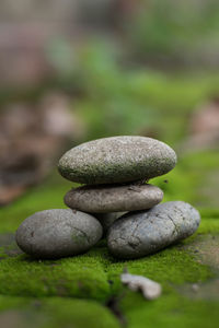 Close-up of stone stack on stones