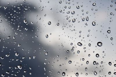 Full frame shot of wet glass window during rainy season