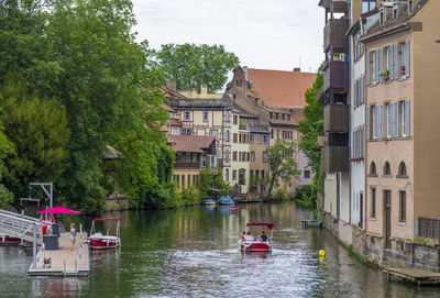 Idyllic waterside impression of strasbourg, a city at the alsace region in france