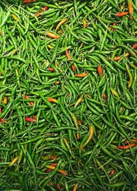 Full frame shot of green chili peppers