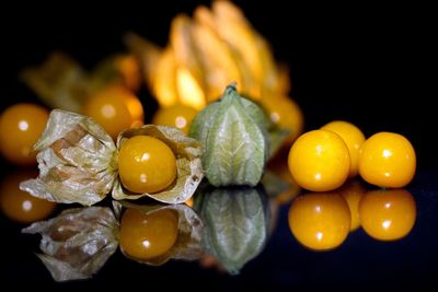 Close-up of food over black background