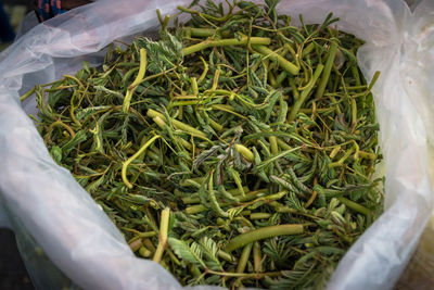 High angle view of vegetables for sale in market