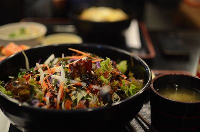 Close-up of salad in bowl on table