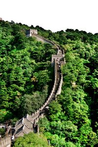 High angle view of winding road against clear sky