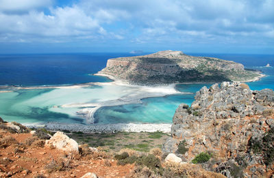 Scenic view of sea and rocks against sky