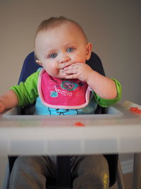 Portrait of cute baby at home