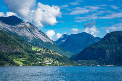 Scenic view of sea and mountains